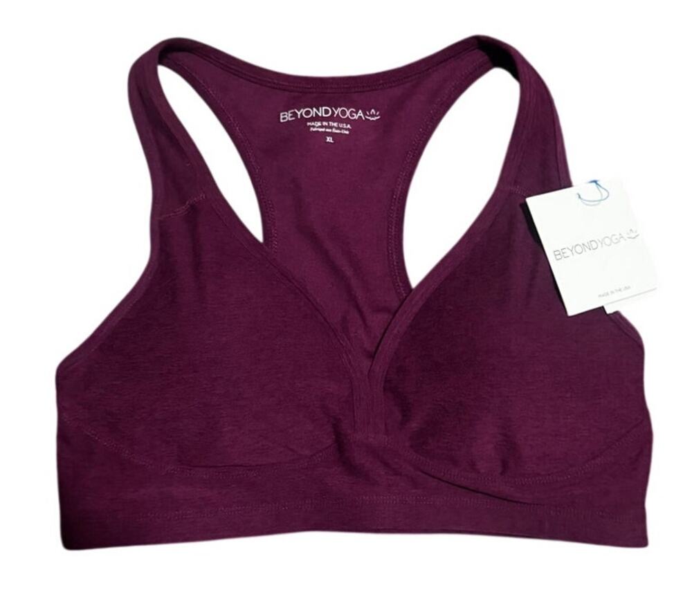 Beyond Yoga Spacedye Racerback Sports Bra, Plum Heather, Size XL, NWT